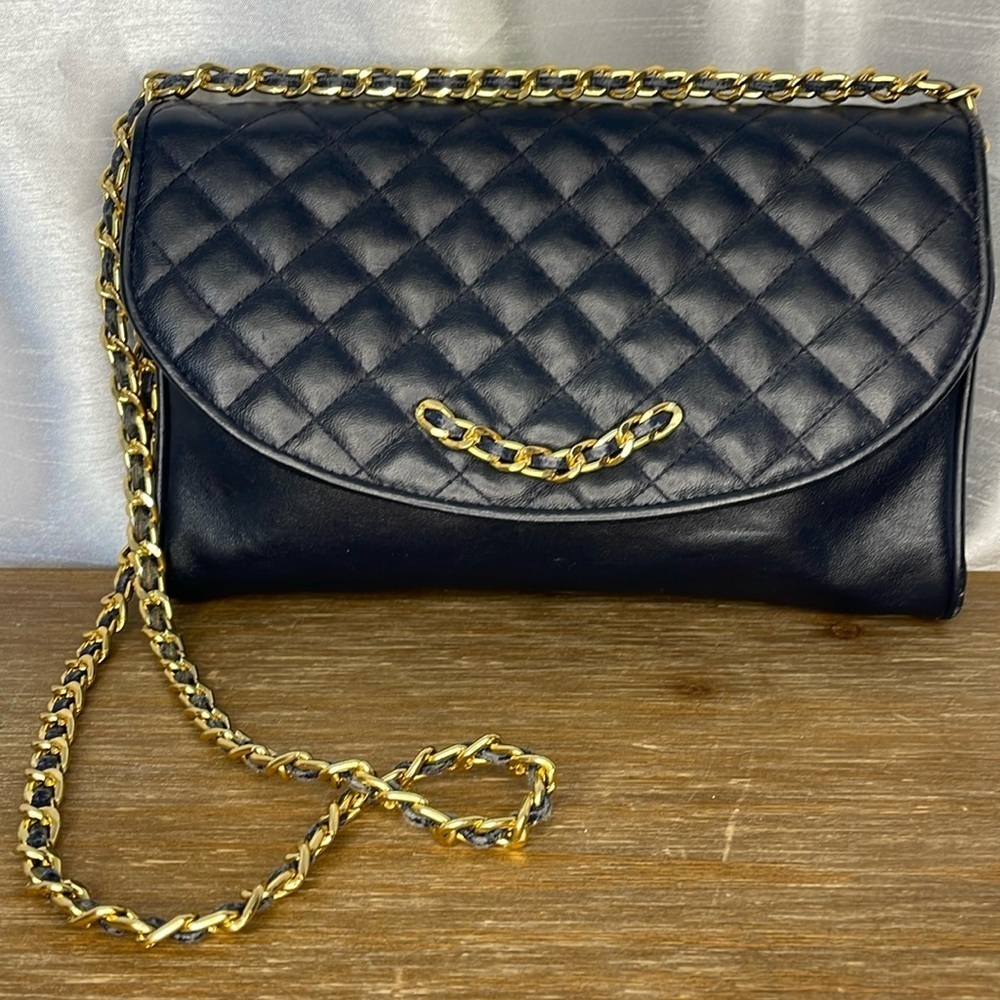Vanessa Navy Quilted Braided Foldover Shoulder Bag